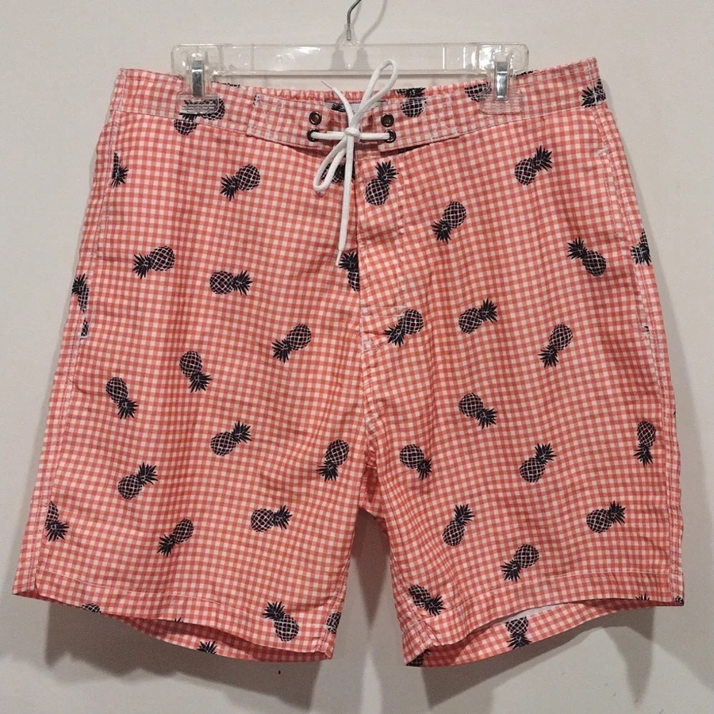 Trunks Men's Swami Gingham Pineapple Print Swim Shorts Size L -Beach Wear Summer